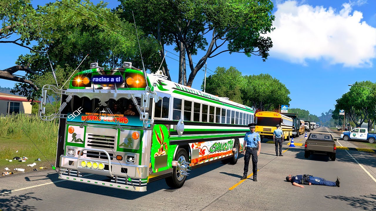 Bus Blue Bird Del Salvador Accidenta POLICIAS a Alta Velocidad ATS MODS 1.57