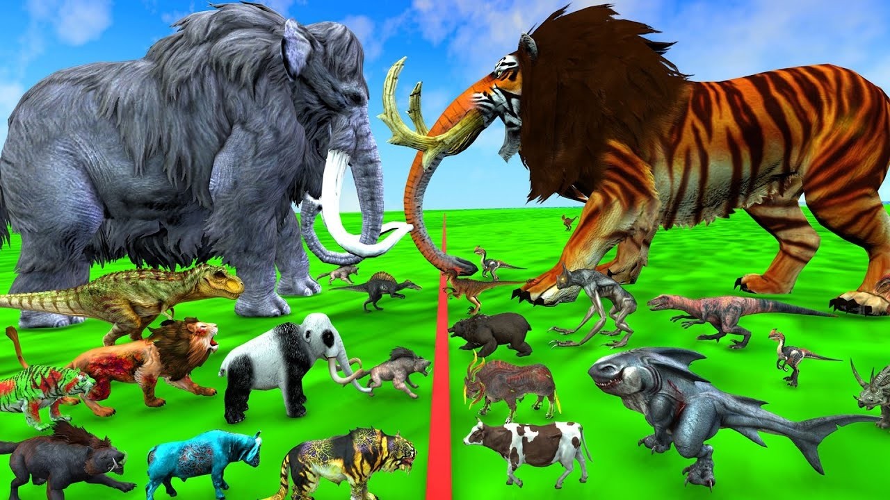 The Ultimate Battle 40 Wild Animals Mammals vs GIGA T-REX Dinosau Epic Run Zigzag Down Course