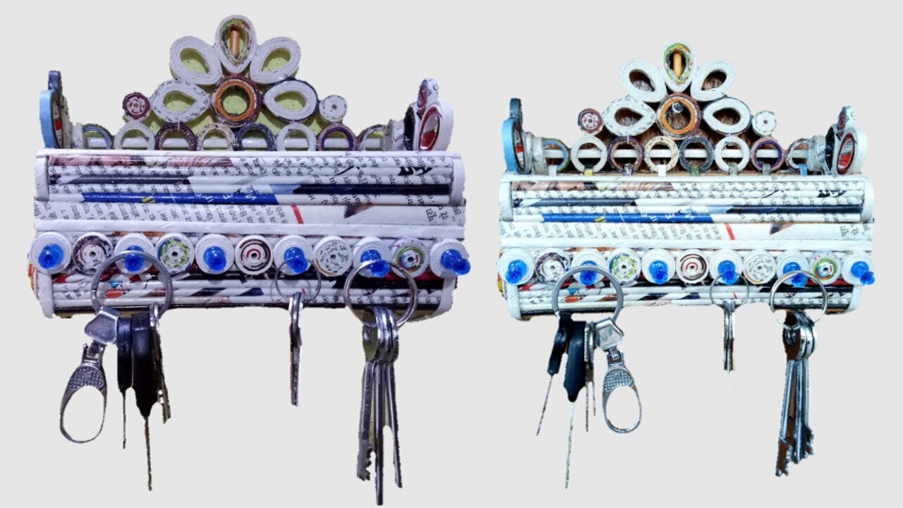 Newspaper key holder | key stand | how to make key holder | newspaper wall hanging