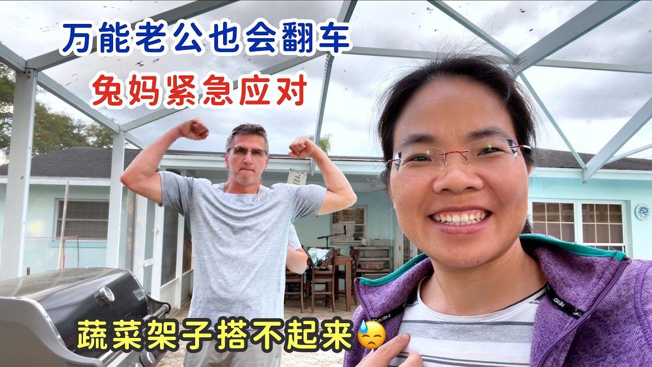 万能老公也会翻车，兔妈紧急应对，蔬菜架子搭不起来，能撑多久？