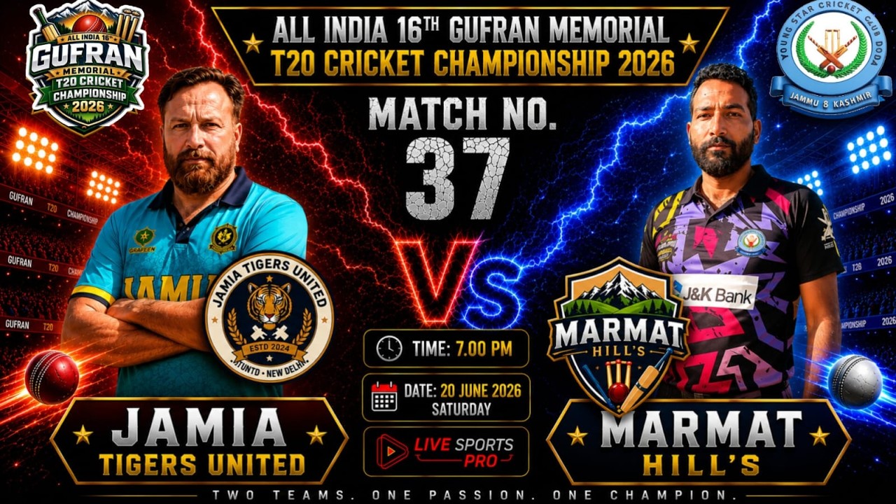 🏆 Match No. 37 | Jamia Tigers United vs Marmat Hills | All India 16th Gufran Memorial T20 2026