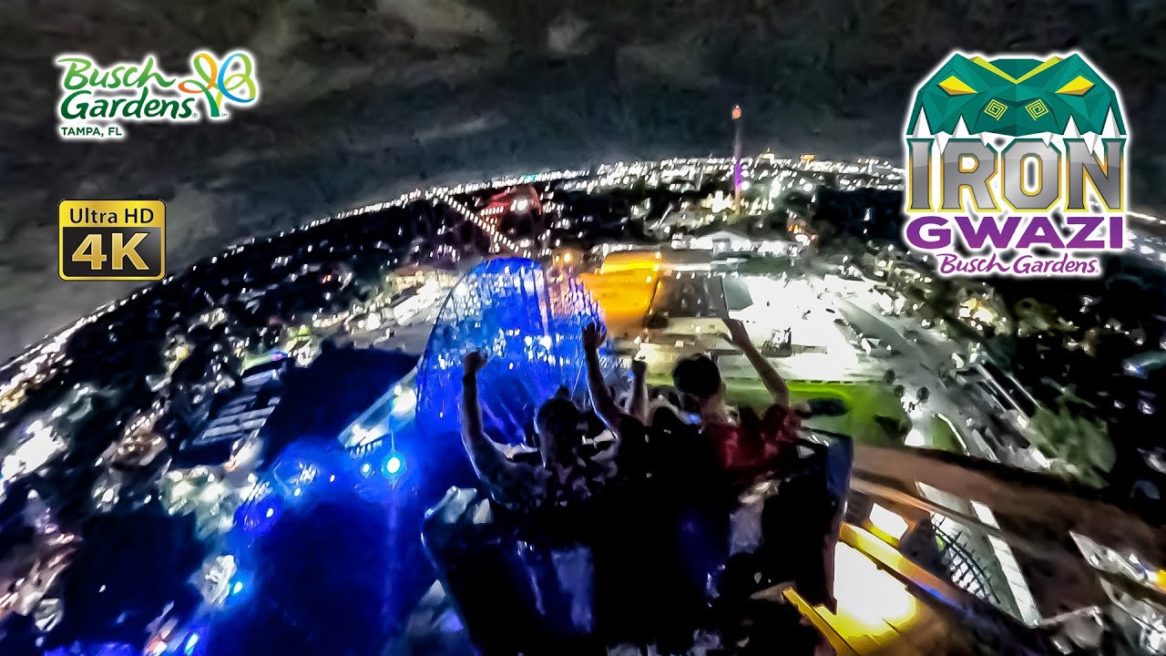 Iron Gwazi Roller Coaster at Night On Ride 4K POV Busch Gardens Tampa 2022 07 07