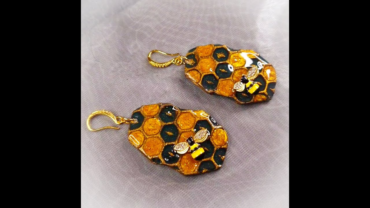 metallic bumble bee earrings, polymer clay #17