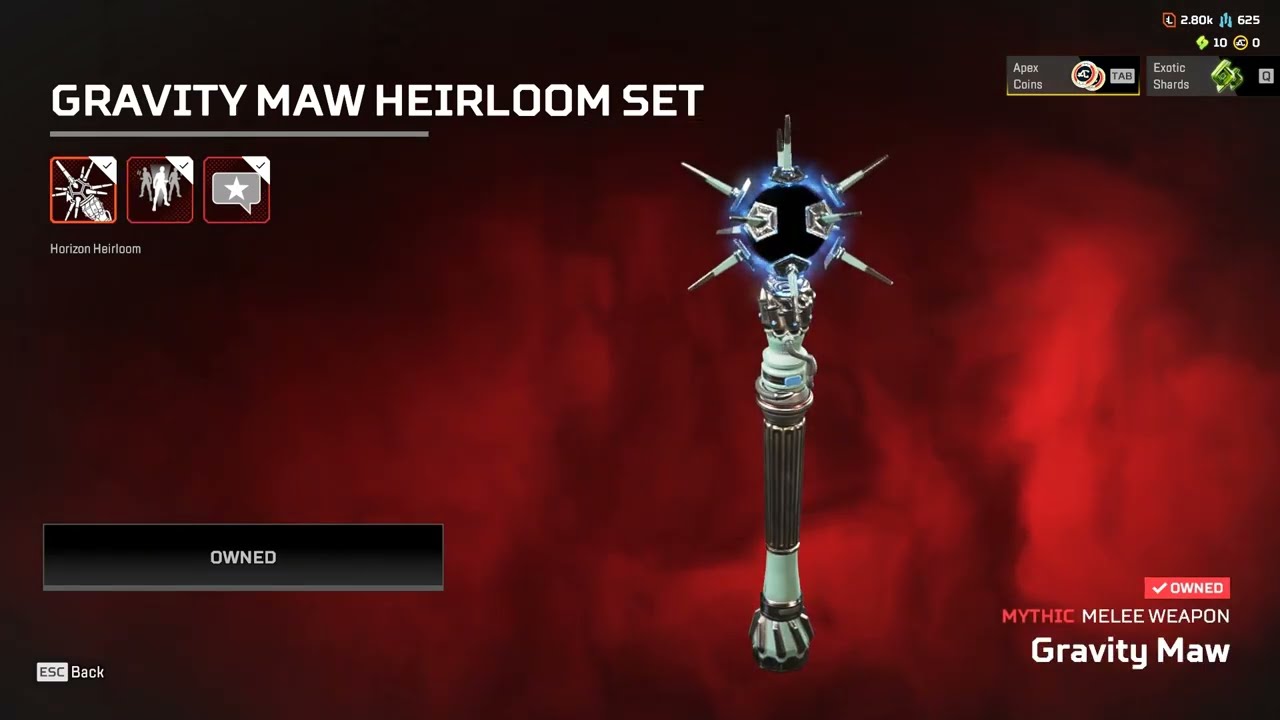 (Sold)Horizon Heirloom 319 Legs 20 Kill+4K Badges 9654 Lifetime Career Kills Tracker Reactive Skins