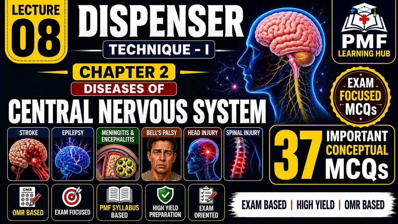 PMF Dispensing Technique-I | Chapter 2: Diseases of Central Nervous System | Important  MCQs