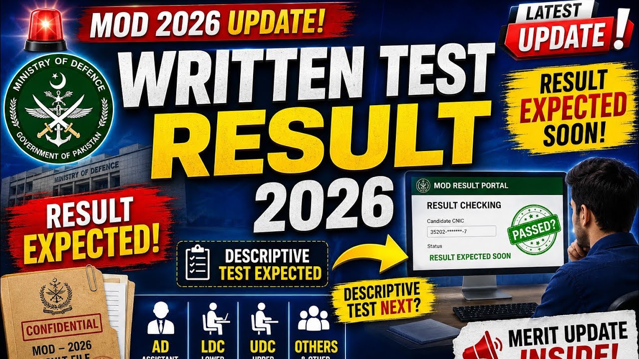MOD Written Test Result 2026 | Result Expected | Descriptive Test Update for AD LDC UDC