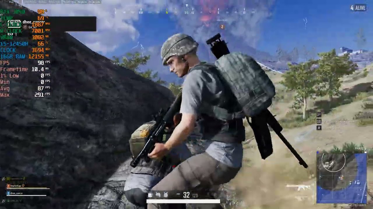 Lenovo LOQ : i5 12th Gen 12450H RTX 3050 6GB - Test in PUBG ( High Settings )
