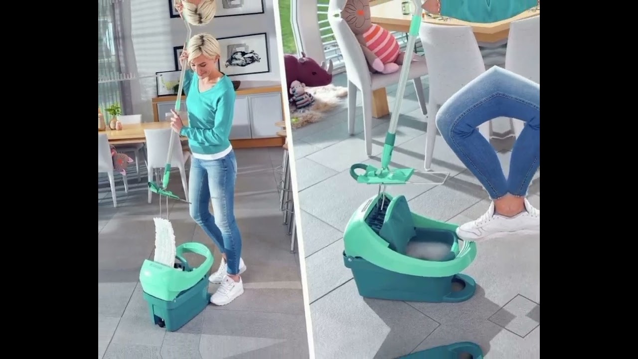 Leifheit Kit Profi XL Roulettes et Lave-Sol, Seau et Balais-Serpillère avec Mécanisme d'Essorage