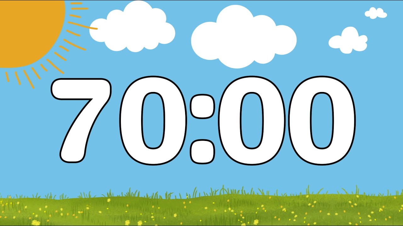 70 Minute Cute Calm Summer Classroom Timer (No Music, Happy Harp Alarm at End)