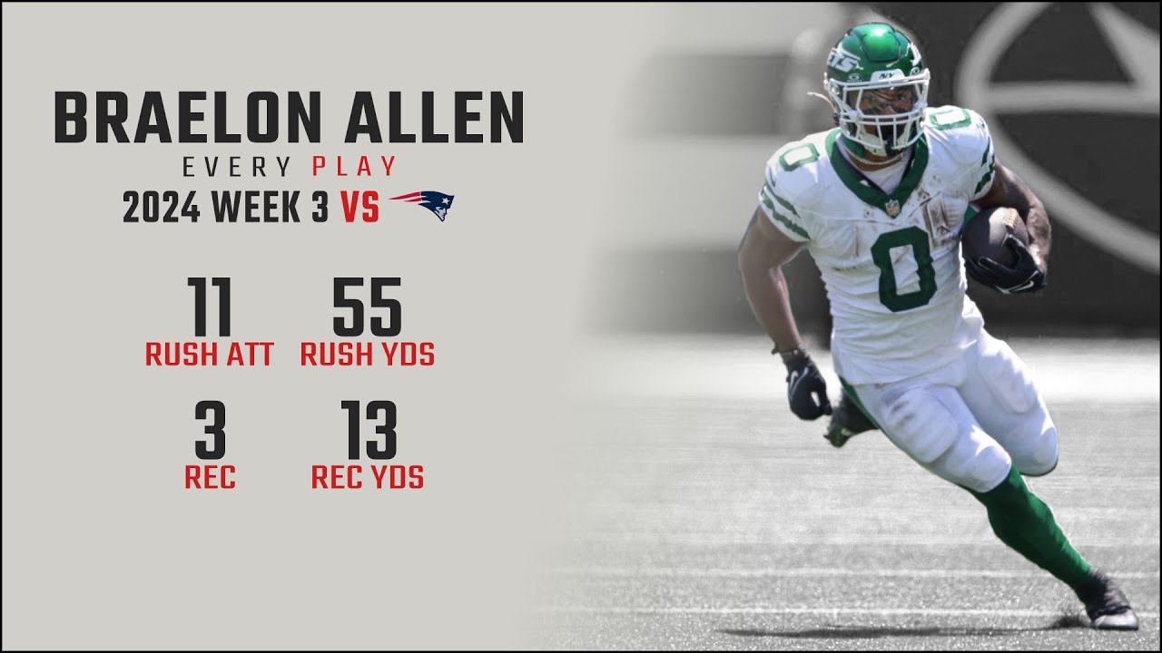 Braelon Allen Week 3 Replay: Every Run, Target, and Catch vs New England Patriots