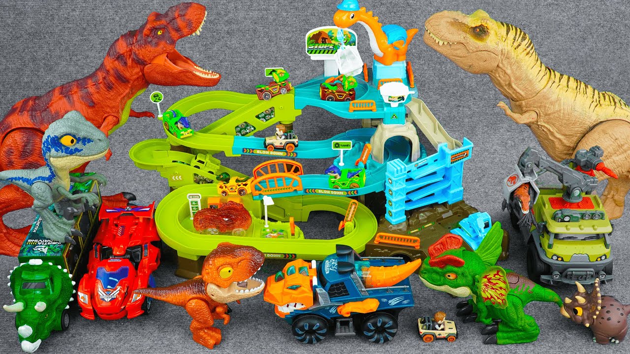 124 Minutes Satisfying with Unboxing Dinosaur Construction Site Race Track Set ASMR | Review Toys