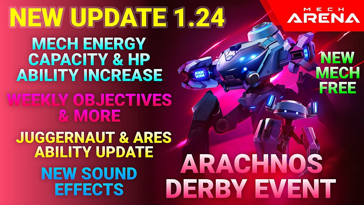 Mech Arena New Update 1.24 -Arachnos Derby Event - Mech Energy Capacity HP & Ability Increase & More