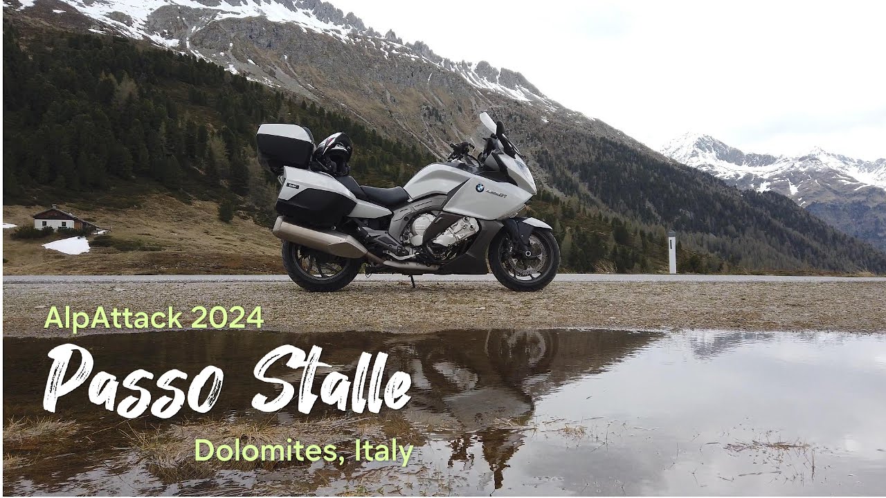 Crossing Passo Stalle in the Dolomites with a BMW K1600GT.