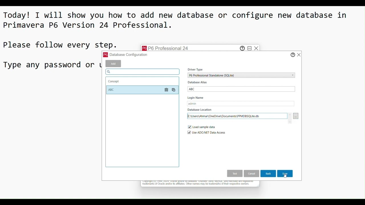 Primavera P6 Database Configuration
