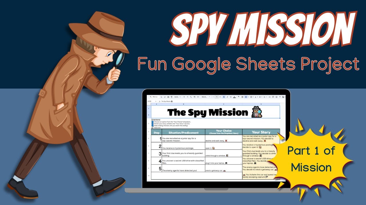 Spy Mission Choose Your Own Adventure | Google Sheets Project (Upper Elementary)