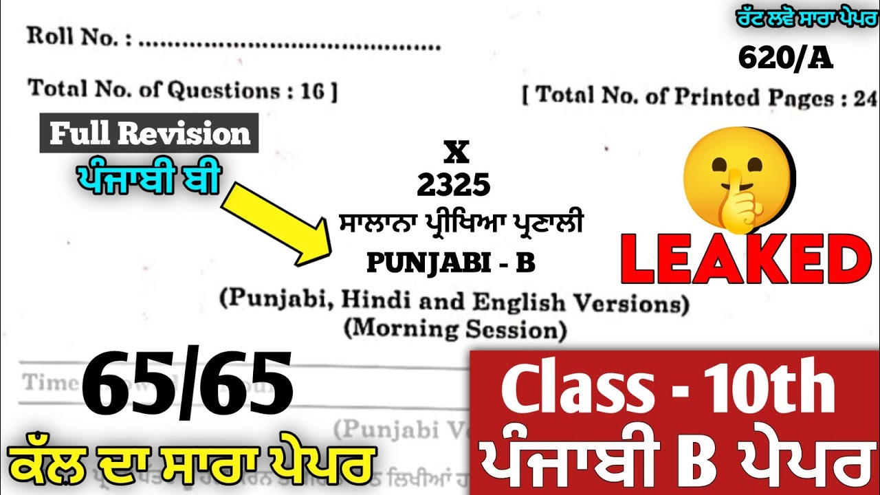 PSEB Class 10th Punjabi B ( ਪੰਜਾਬੀ ਬੀ ) Final Paper 2025 | With Answers | punjabi b paper 10th