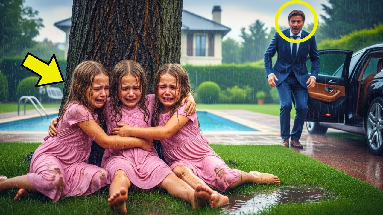 Milionarul sosește pe neașteptate și își găsește tripleele abandonate de noua soție în ploaie...