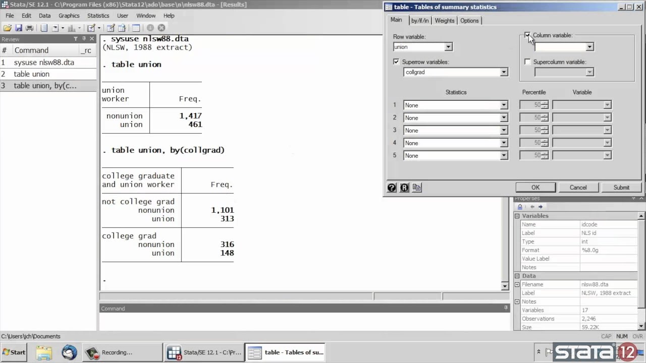 Combining crosstabs and descriptives in Stata®