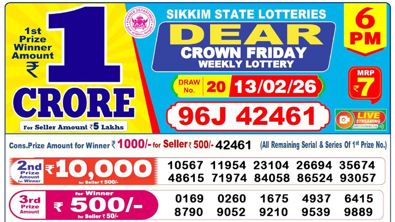 Lottery Sambad Live 6pm 13.02.2026 | Sikkim