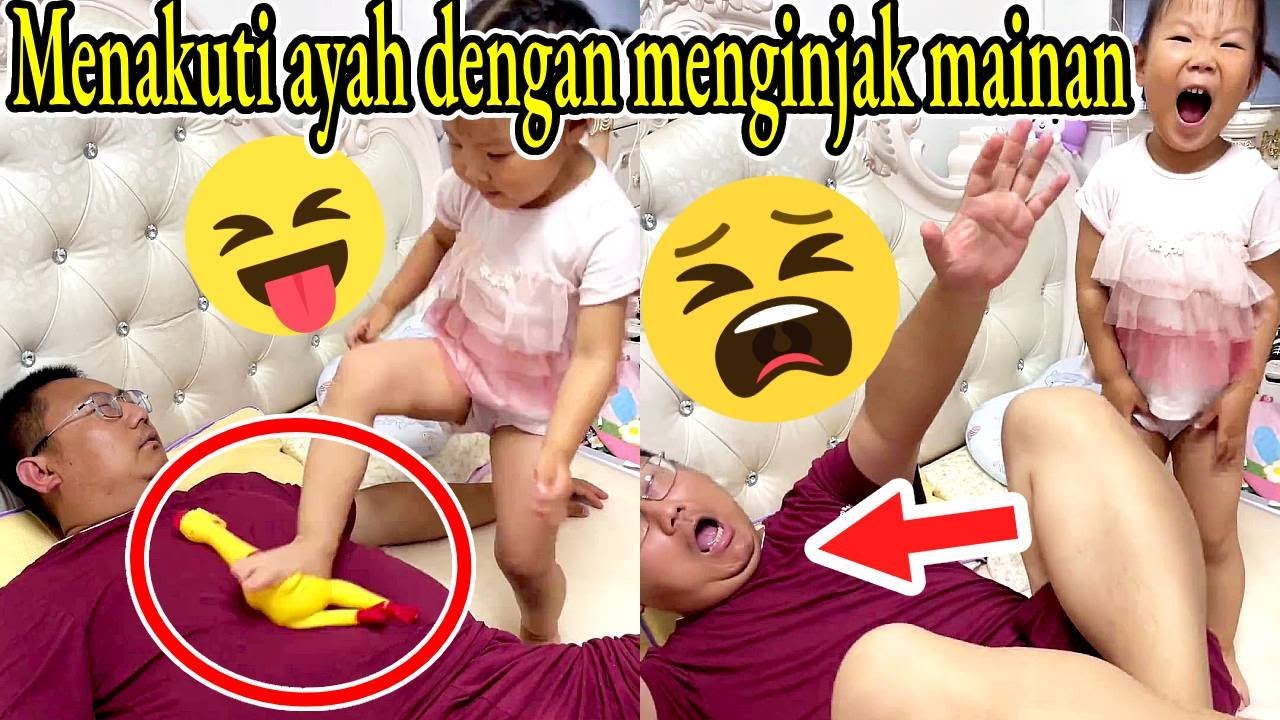 【女兒欺負爸爸】腳踩尖叫雞嚇唬爸爸[Takuti ayah dengan menginjak ayam mainan] #寶爸帶娃 #親子互動 #父女日常