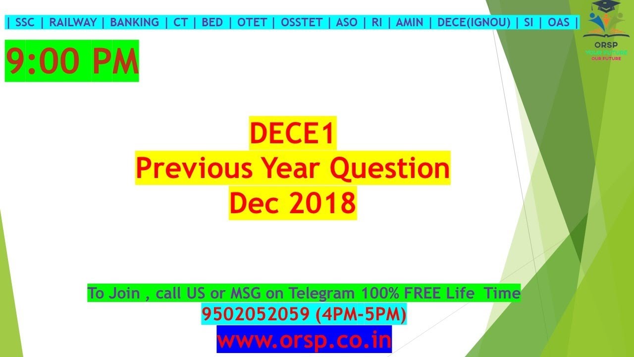 | 9 PM | DECE1 Previous Year Question | Dec 2018 | IGNOU | ORSP |