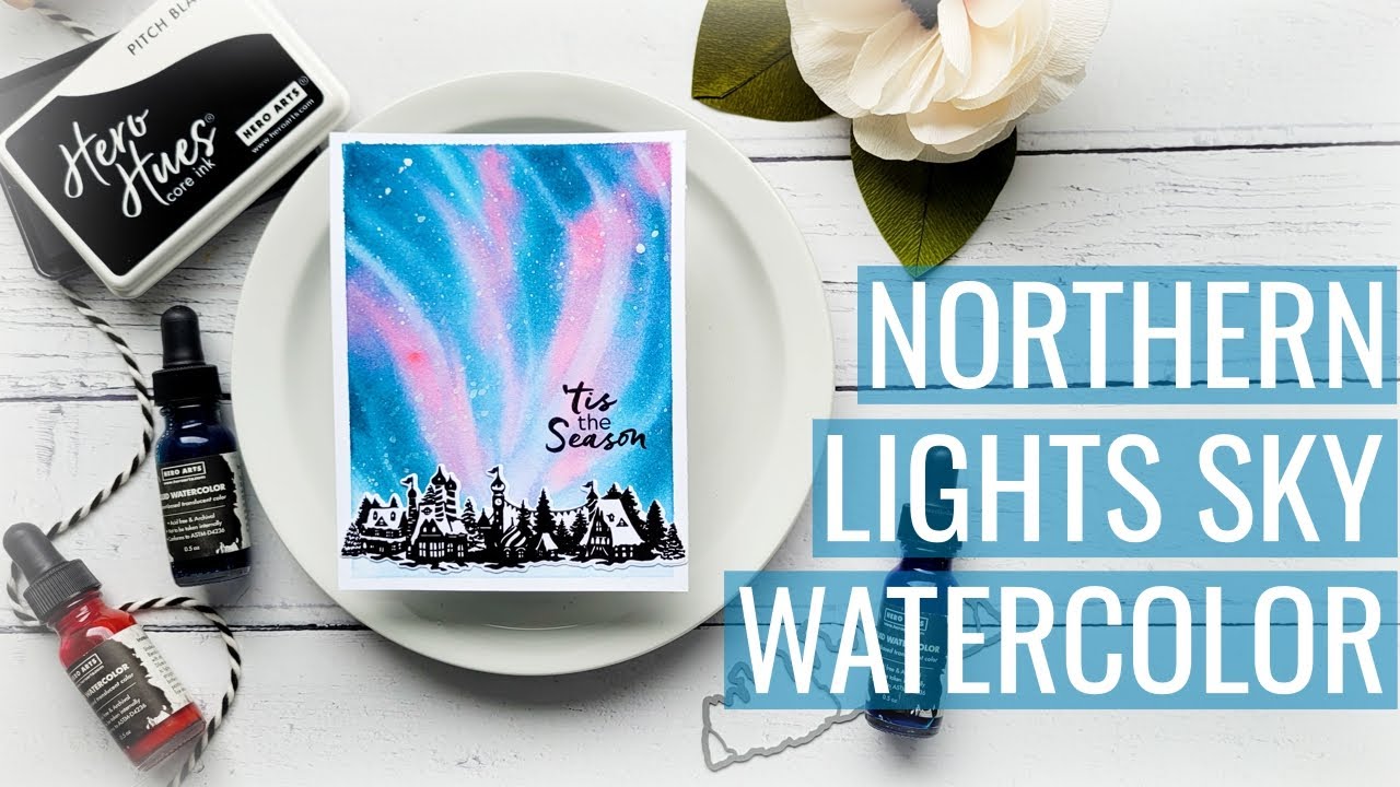Watercolor Northern Lights Sky, Hero Arts October MMH: Quick Craft Room Recap