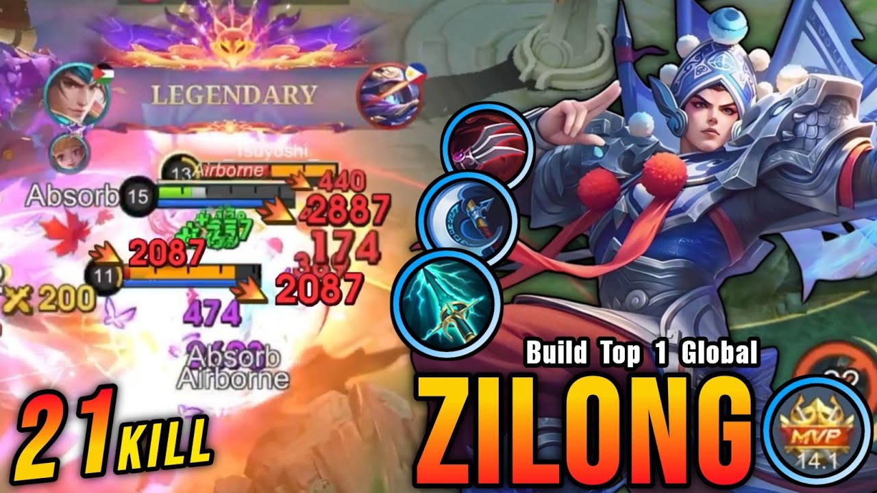 21 Kills!! Deadly Spear Zilong Best Build Exp Lane!! - Build Top 1 Global Zilong ~ MLBB