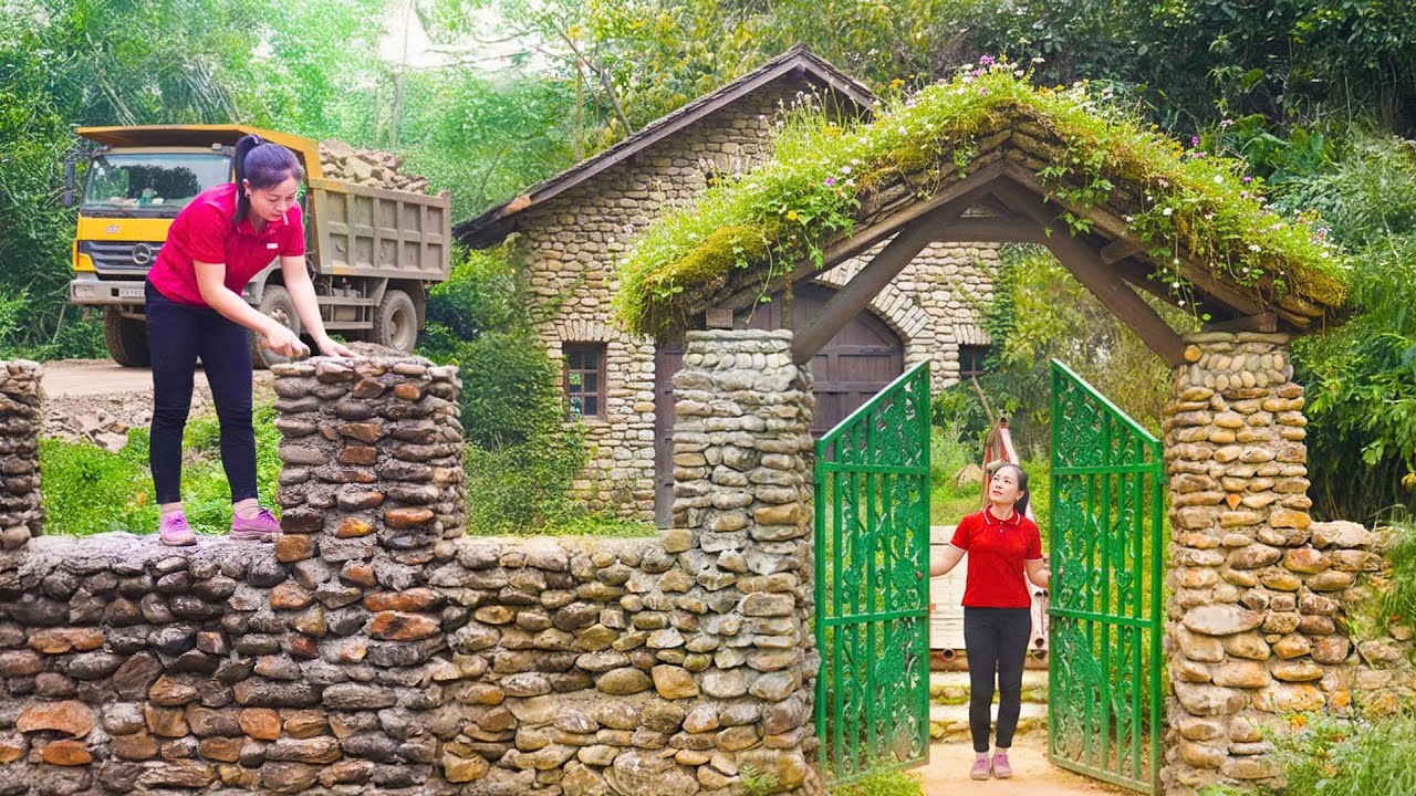 TIMELAPSE: Complete Building WONDERFUL FARM GATE - Techniques to Build HIGH GATES with Many STONE