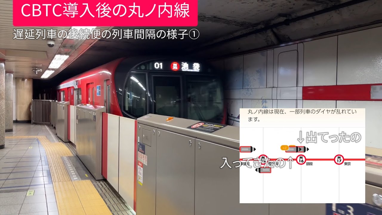 【CBTC】丸ノ内線　遅延列車の後続便の列車間隔の様子【撮って出し】