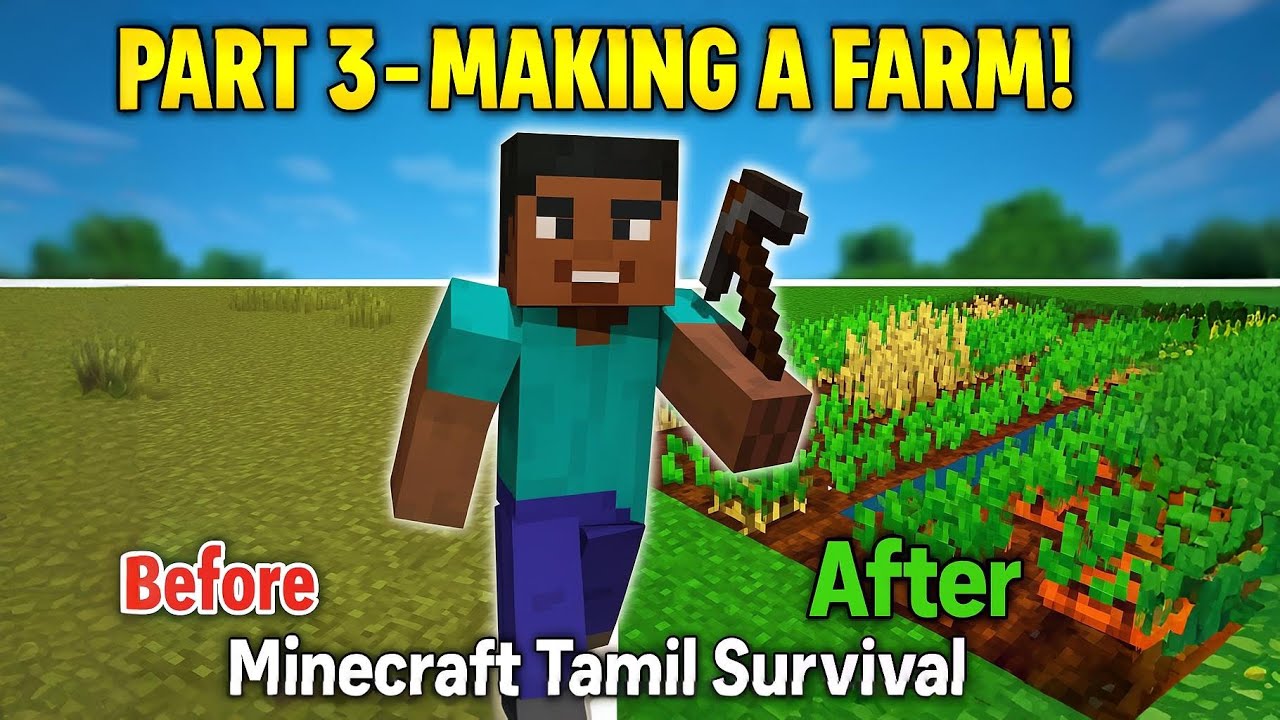 Minecraft Tamil Survival – Pudhu Aarambam Part 3 | Building Our First Farm for Infinite Food Supply