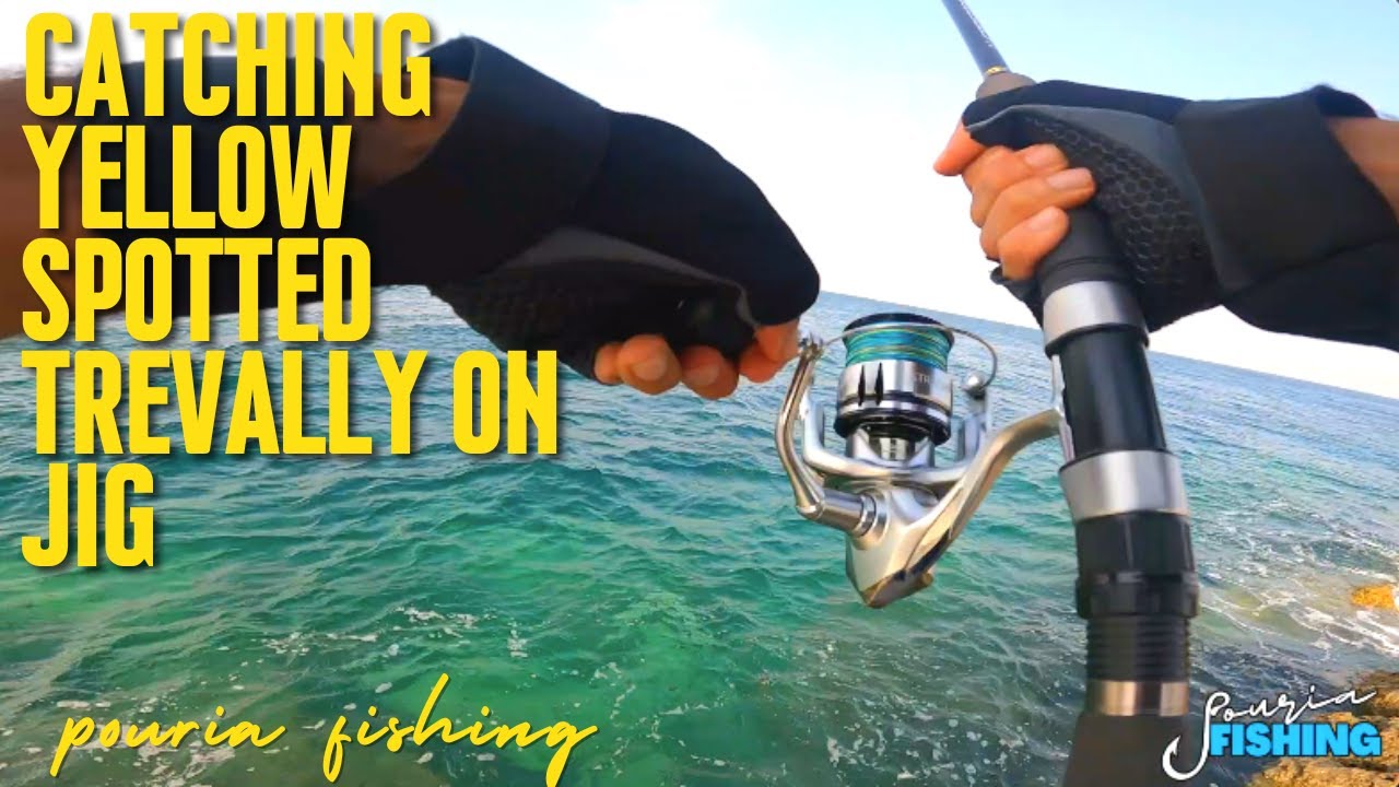 Light shore jigging catching yellow spotted trevally on jig | shore casting | ultra light fishing