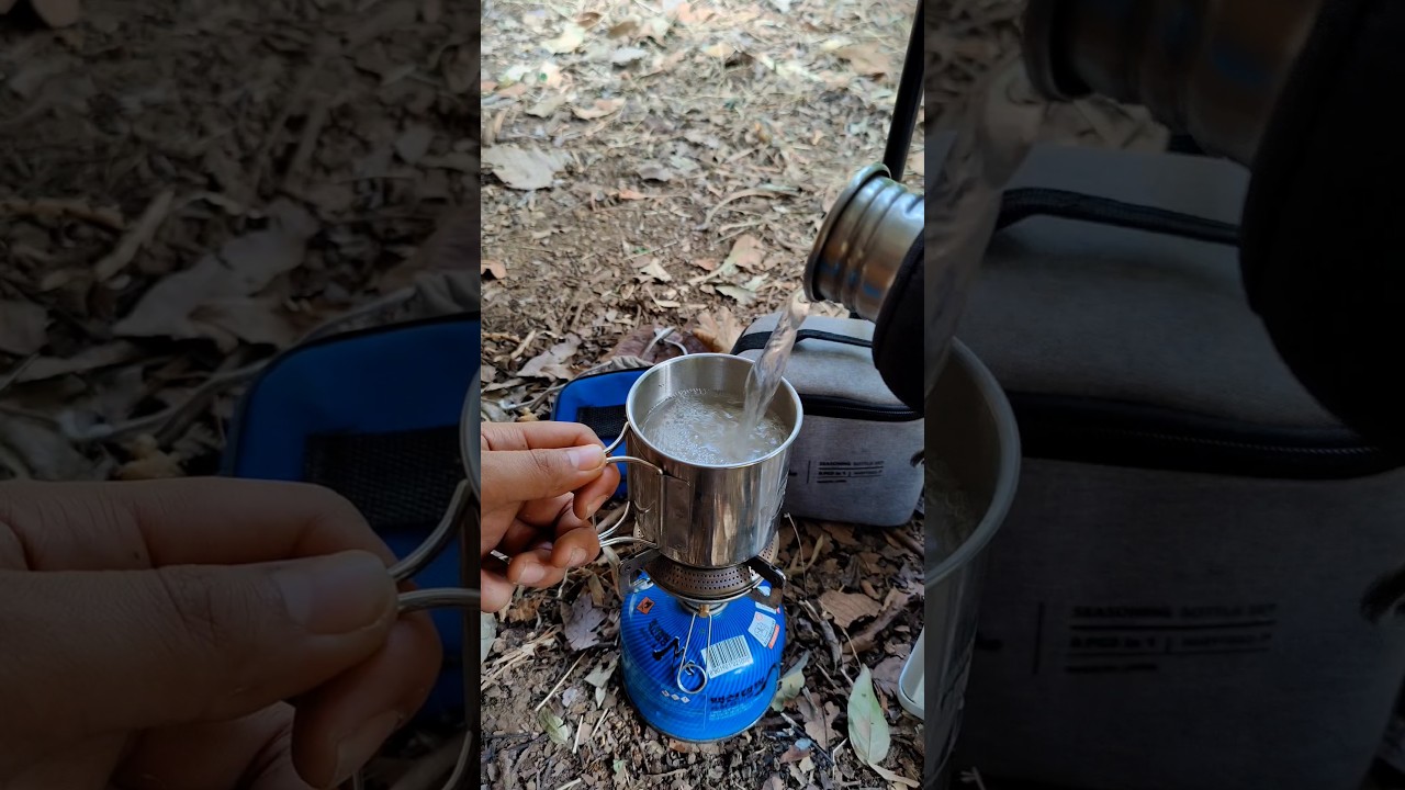 Cooking rice with mug #camping #campinglife