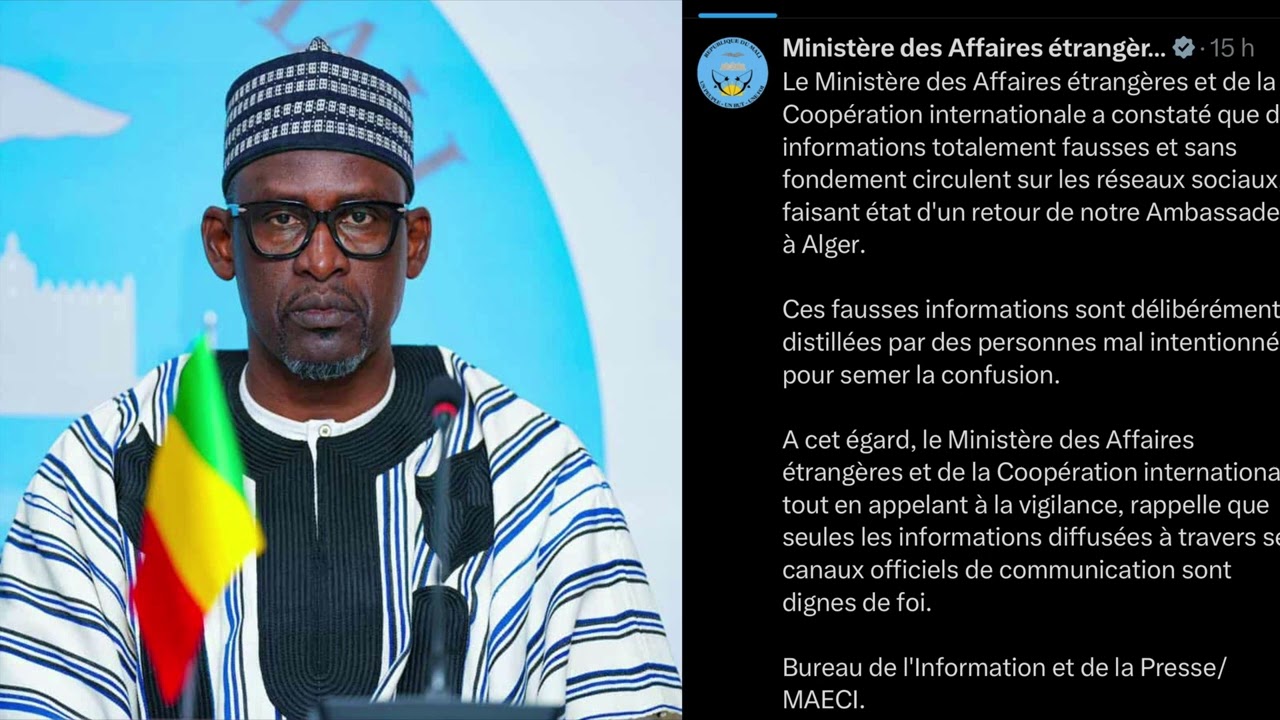 MALI - ALGERIE : COMMUNIQU&Eacute; DU MINIST&Egrave;RE DES AFFAIRES &Eacute;TRANG&Egrave;RES 