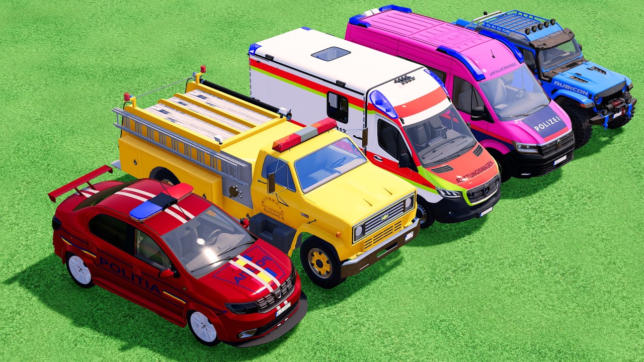 TRANSPORTING POLICE CARS, AMBULANCE, FIRE TRUCK, COLORFUL CARS WITH MIXER FARMING SIMULATOR 22! #248