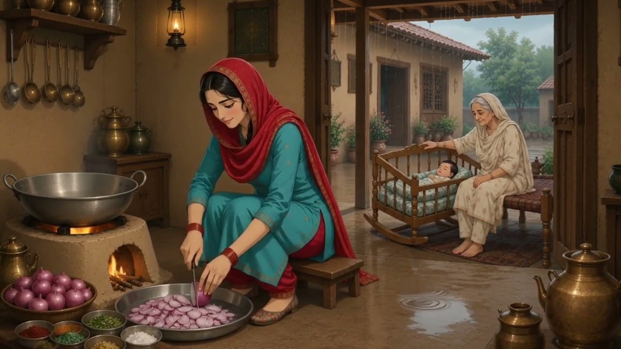 Beautiful Anime Cooking Style Video 🌧️✨  Relaxing AI Anime Kitchen Story ai rain day cooking village