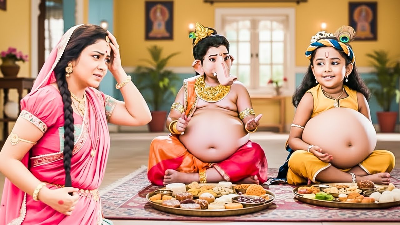 मैया से छुपकर गणेश और कान्हा ने सारा खाना किया चट, मैया देख रह गई हैरान|Yashomati Maiyaa Ke Nandlala