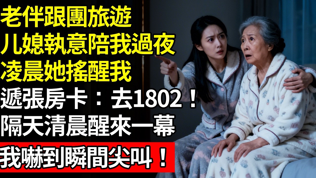 老伴跟團旅遊，媳婦執意來陪我過夜，凌晨她搖醒我，遞來一張房卡：去1802！別問！隔天清晨醒來一幕，我嚇到瞬間尖叫！# 養老 #人間家事# 晚年真相#不肖子孫