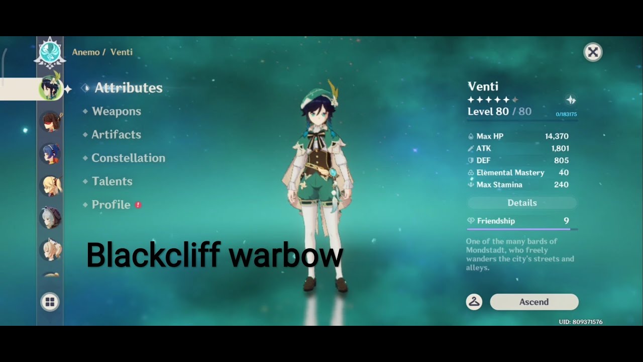 Venti Blackcliff warbow lvl 90