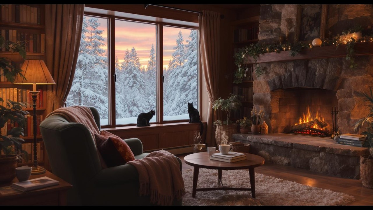 Cozy Fireplace Cabin at Night 🌧️ Calm Lofi for Sleep & Relaxation