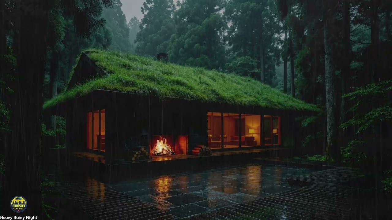 Soothing Heavy Rain Sound in the Evening for a Calm, Cool, and Deeply Soothing Rainy Day Atmosphere.