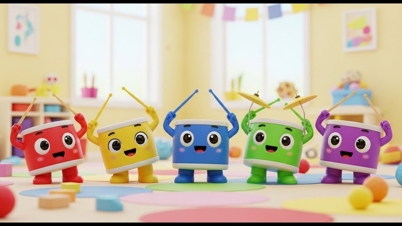 Five Little Toy Drum Kits Bang Bang Bang | Music & Rhythm Song
