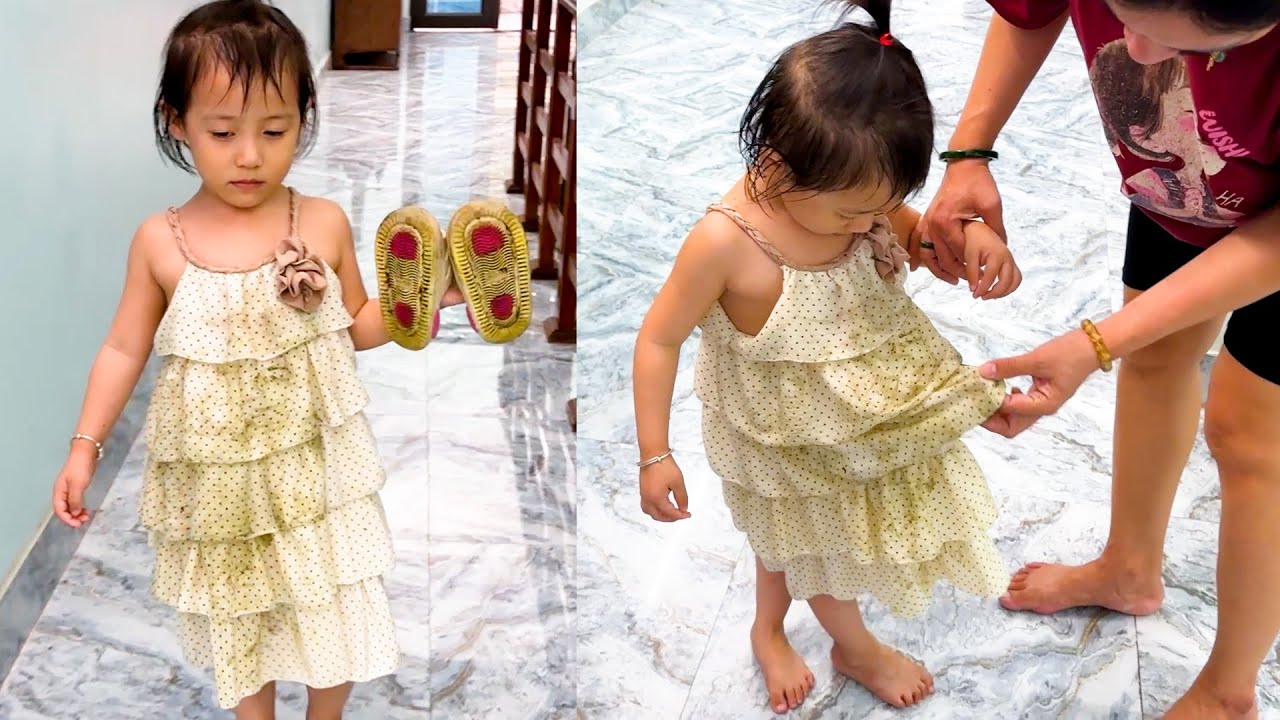 Diem was sad when she fell and got her favorite dress dirty