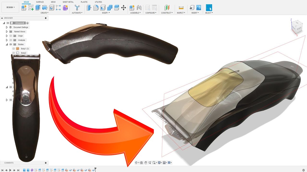 Fusion 360 - Freeform design of a hair trimmer