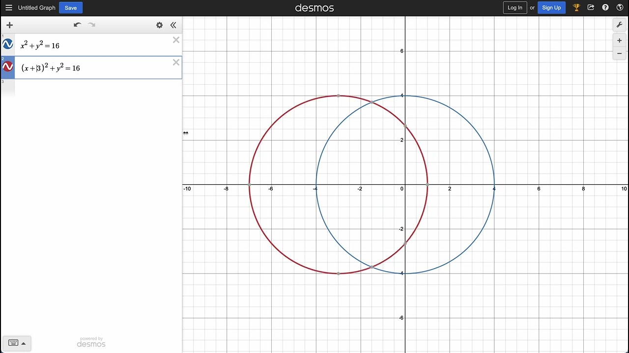 Circle Conic Sections in Desmos