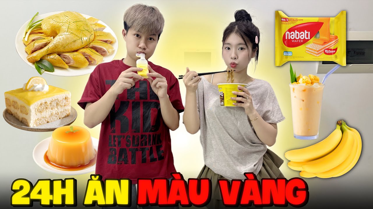 Thử Thách 24H Chỉ Ăn Đồ “ Màu Vàng “ Cùng Quang Con Và Cái Kết ?