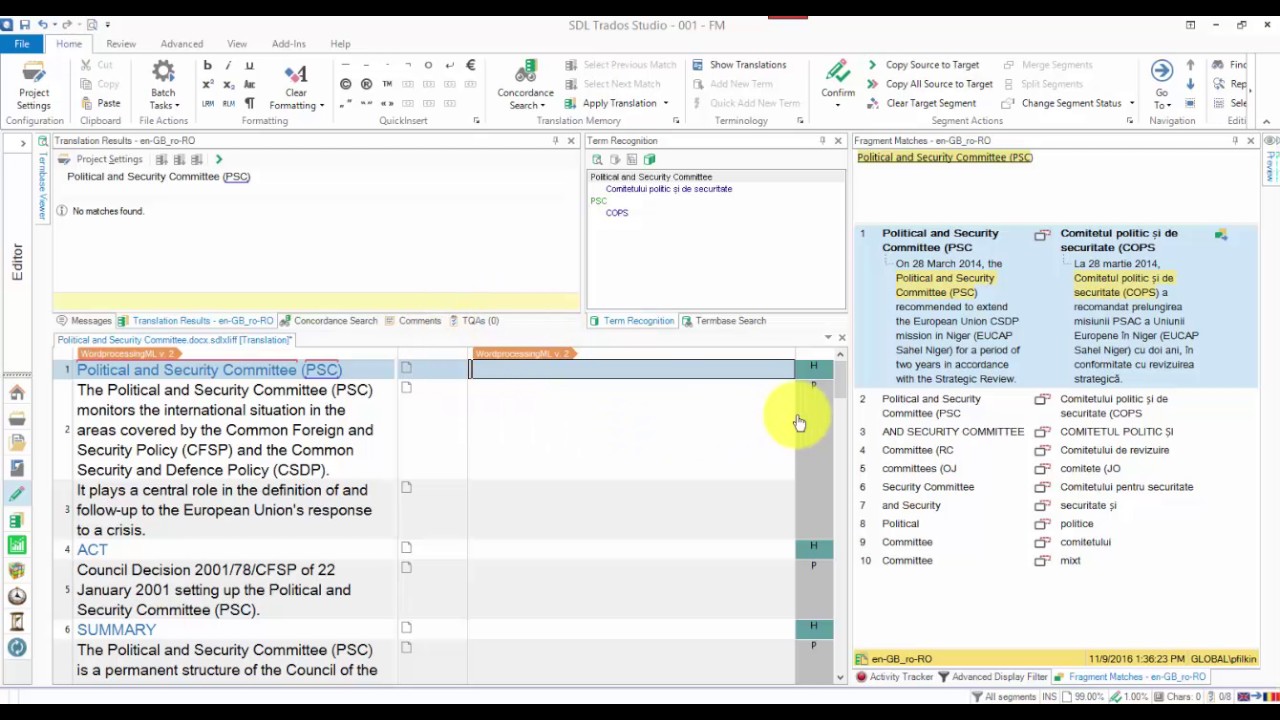 Selecting Segments in SDL Trados Studio 2017