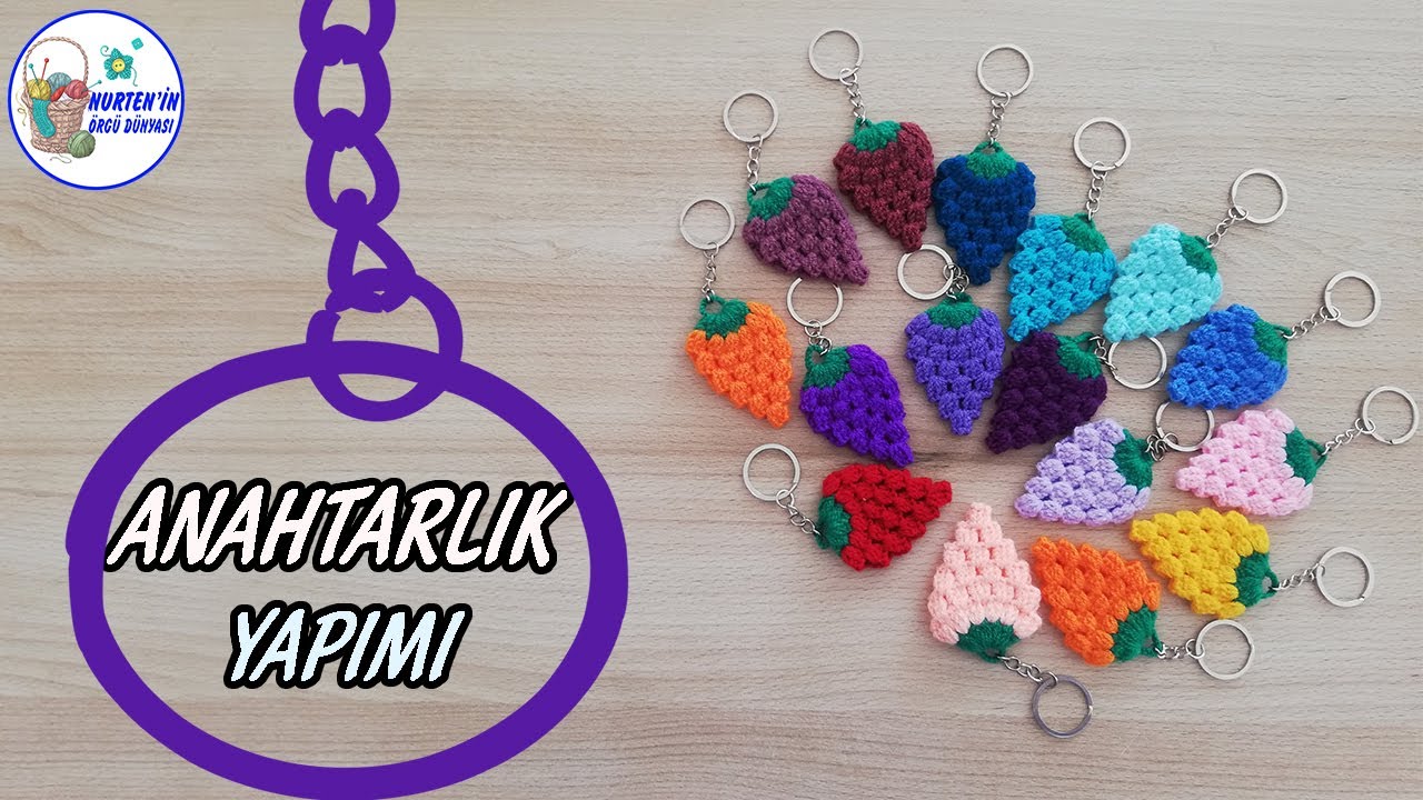 Tığ İşi Çok Güzel Çilekli Anahtarlık Yapılışı | Lif İpinden Magnet Yapımı | örgü anahtarlık yapımı