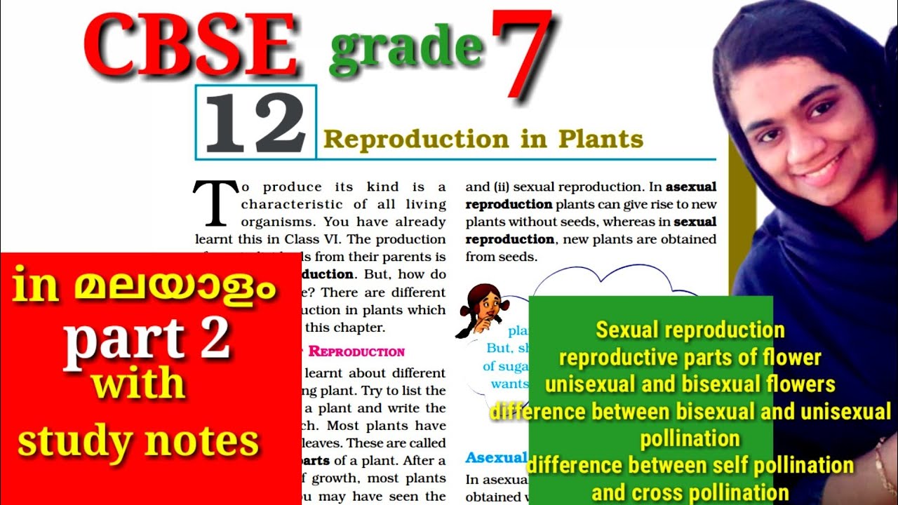 CBSE grade 7 reproduction in plants in malayalam part 2 with study notes
