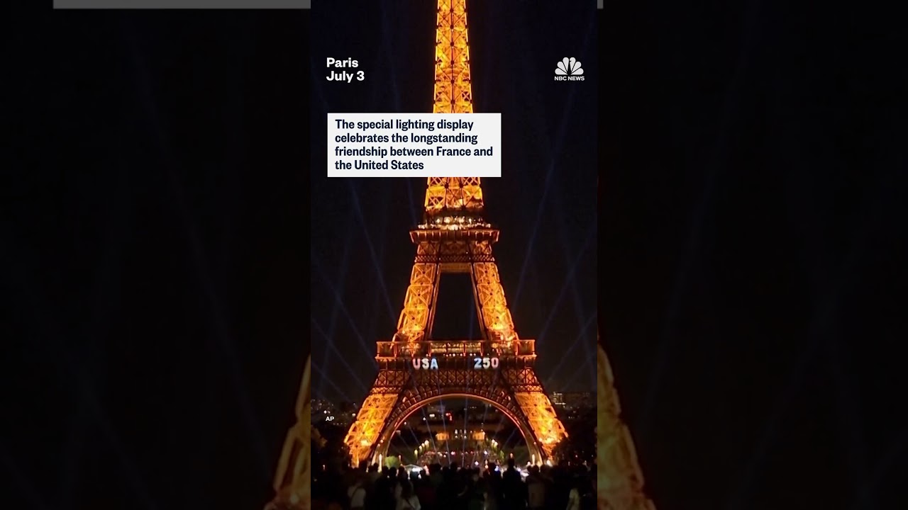 Eiffel Tower lights up for America's 250th anniversary