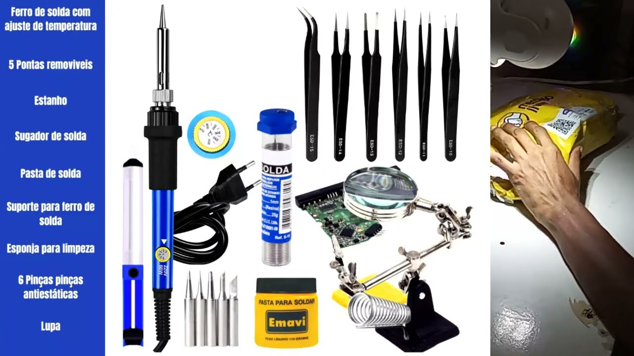 Review do Kit Ferro De Solda 60w Ajuste Temperatura Profissional 16pcs